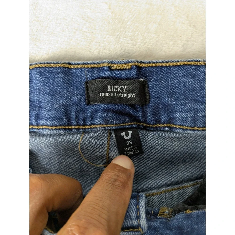 True Religion‎ Ricky Relaxed Straight Leg Jeans Distressed Denim Mens Size 33